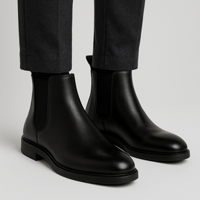 Bota Chelsea Masculina Romenzi Mirante RZ549 em detalhe, modelo inspirado na era vitoriana em couro de alta qualidade que garante elegância e conforto.