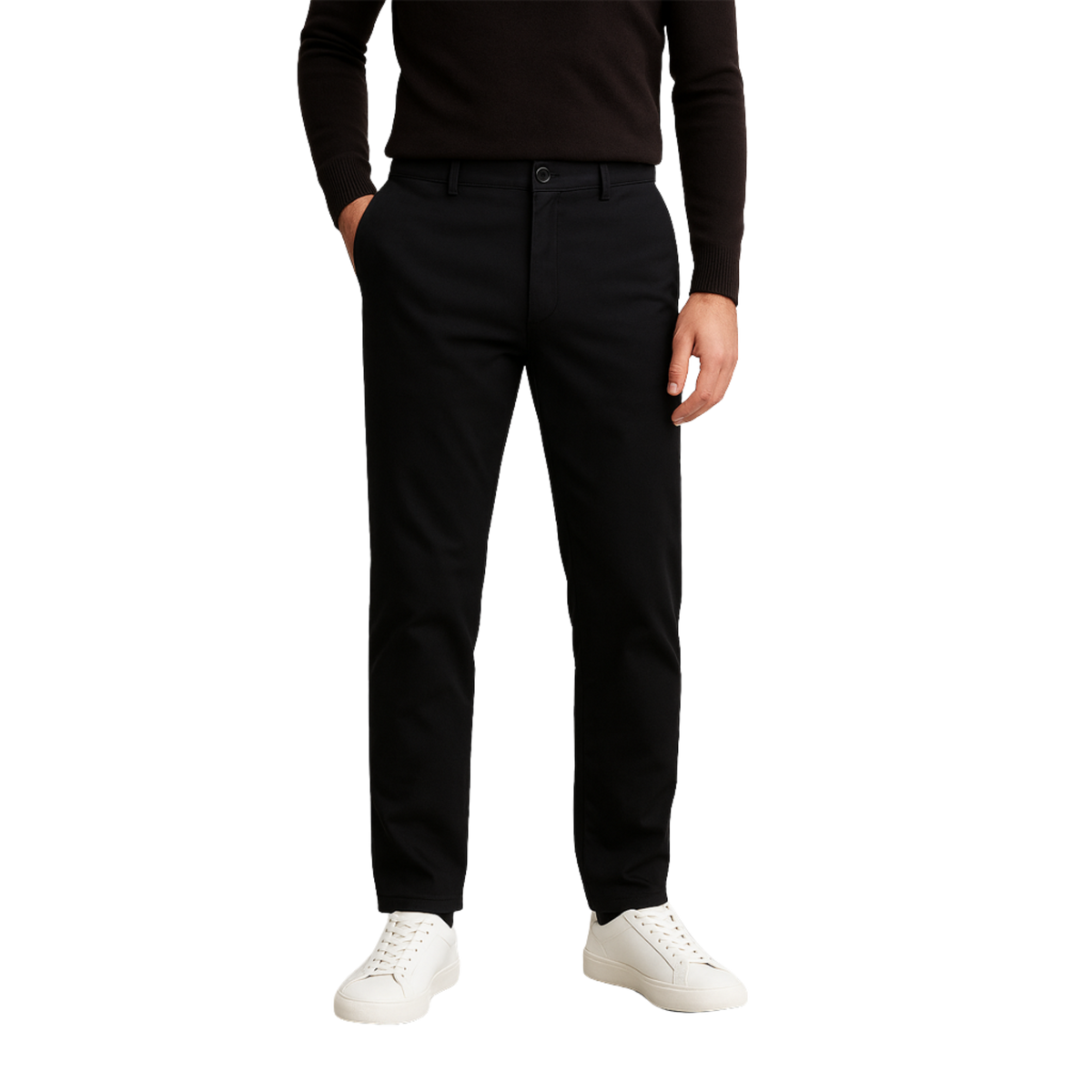 Calça Chino em Sarja Masculina Romenzi RZ556 em detalhe, calça em sarja de alta qualidade que oferece conforto, durabilidade e estilo moderno.