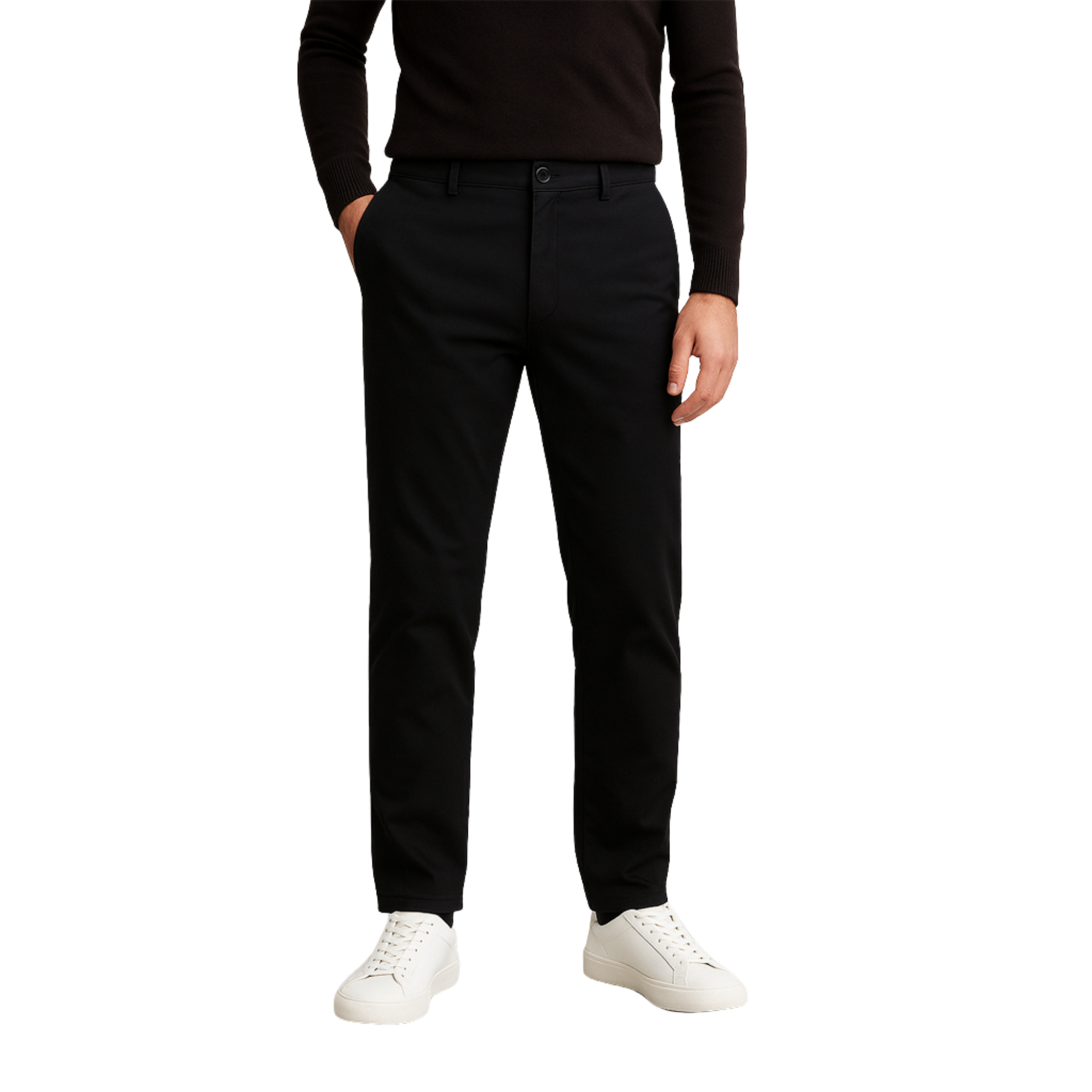 Calça Chino em Sarja Masculina Romenzi RZ556 em detalhe, calça em sarja de alta qualidade que oferece conforto, durabilidade e estilo moderno.