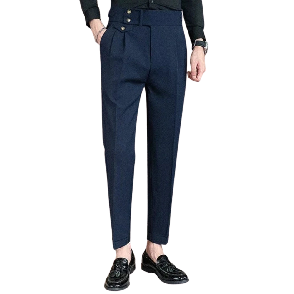 Calça Alfaiataria Masculina Romenzi RZ253 com design sofisticado e acabamento impecável. Ideal para versatilidade e elegância em diversas ocasiões.
