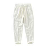 Calça de Linho Masculina Romenzi RZ558 em detalhe, peça elegante em linho premium, leve e sofisticada, perfeita para looks casuais ou formais.