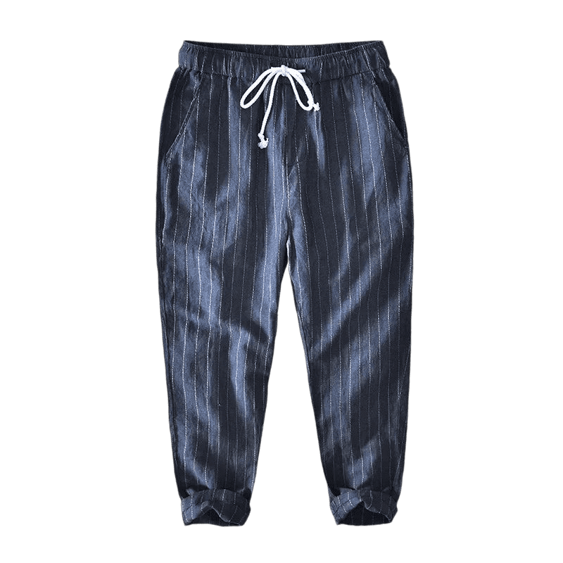 Calça de Linho Masculina Romenzi RZ563 em detalhe, calça elegante em linho de alta qualidade que oferece frescor, conforto e estilo refinado.