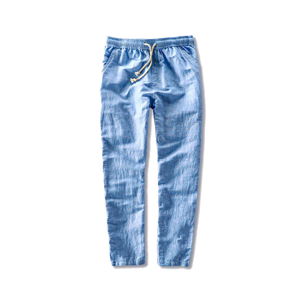 Calça de Linho Masculina Romenzi RZ567 em detalhe, calça leve em linho de alta qualidade que oferece frescor, conforto e estilo atemporal.