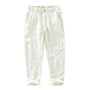 Calça de Linho Masculina Romenzi RZ942 em detalhe, calça clássica em linho premium que oferece conforto, respirabilidade e estilo Old Money sofisticado.