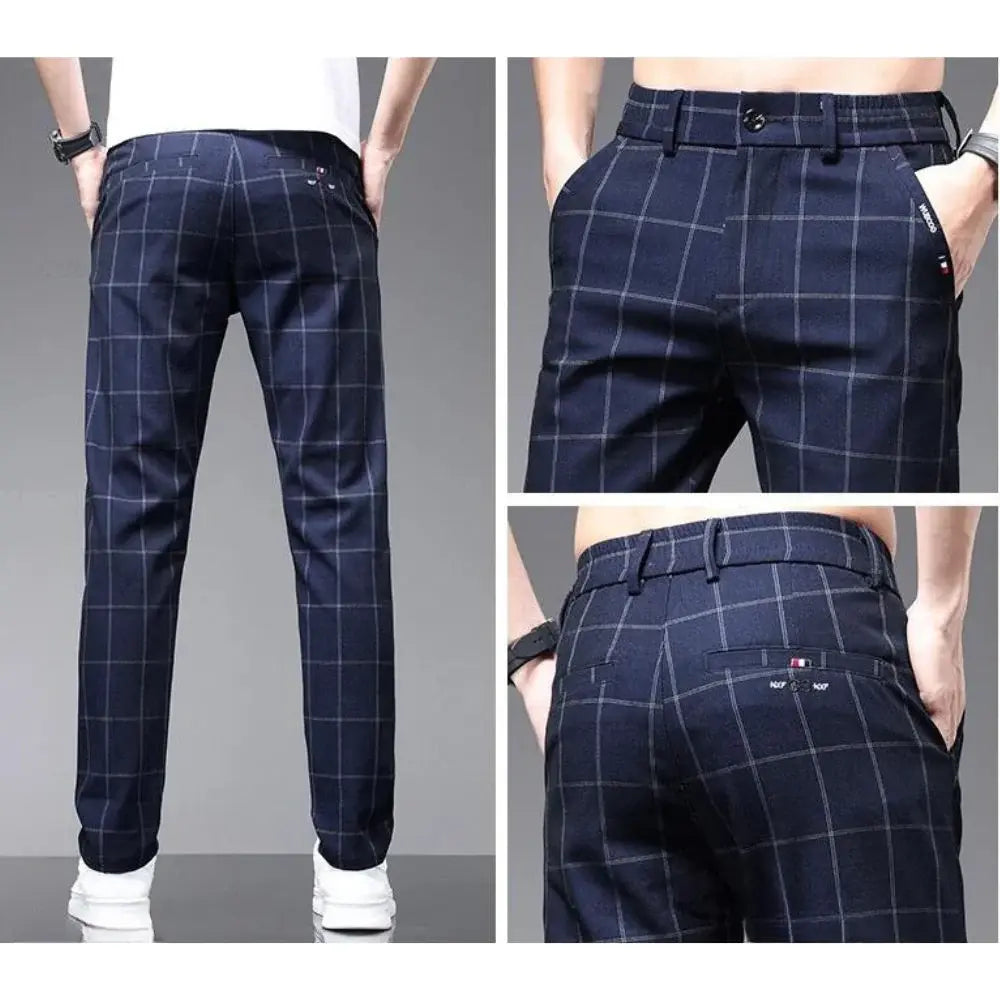 Calça Social Xadrez Masculina Romenzi RZ006 – elegância e personalidade com tecido leve, respirável e confortável.