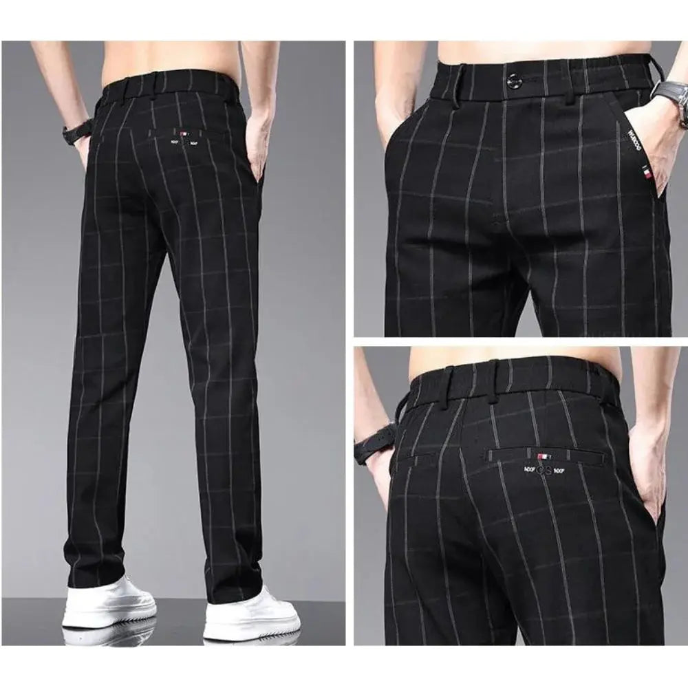 Calça Social Xadrez Masculina Romenzi RZ006 – elegância e personalidade com tecido leve, respirável e confortável.