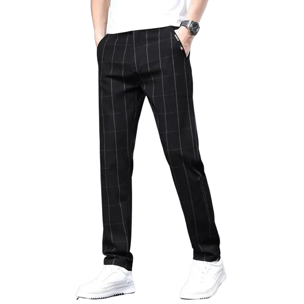Calça Social Xadrez Masculina Romenzi RZ006 – elegância e personalidade com tecido leve, respirável e confortável.