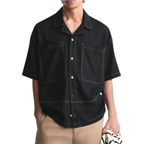 Camisa de Linho Masculina com Contraste Romenzi RZ791 feita em linho premium com caimento moderno, tecido anti amassado e secagem rápida para elegância.