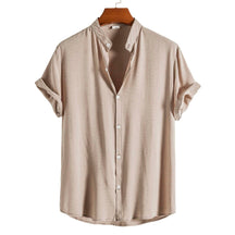 Camisa de Linho Masculina Gola Padre Romenzi RZ793 feita em linho premium, respirável e elegante, com design clean e versátil para diversas ocasiões.