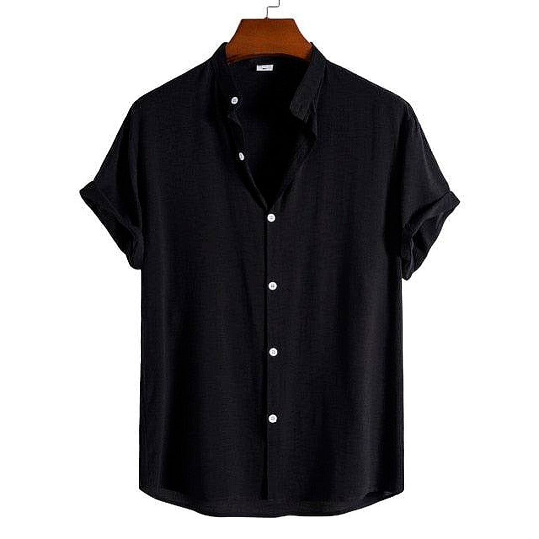 Camisa de Linho Masculina Gola Padre Romenzi RZ793 feita em linho premium, respirável e elegante, com design clean e versátil para diversas ocasiões.