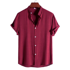 Camisa de Linho Masculina Gola Padre Romenzi RZ793 feita em linho premium, respirável e elegante, com design clean e versátil para diversas ocasiões.