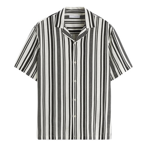 Camisa de Linho Masculina Romenzi Listrada RZ800 em detalhe, modelo leve em linho premium com listras modernas que oferece estilo casual e conforto.