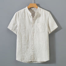 Camisa de Linho Masculina Romenzi Premium RZ795 feita em linho premium, leve e durável, com design clássico e acabamento refinado para eventos sociais.