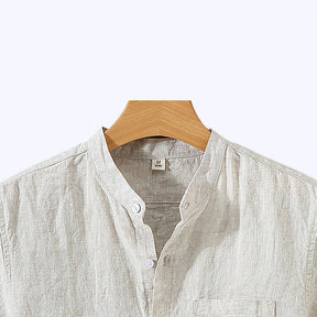 Camisa de Linho Masculina Romenzi Premium RZ795 feita em linho premium, leve e durável, com design clássico e acabamento refinado para eventos sociais.