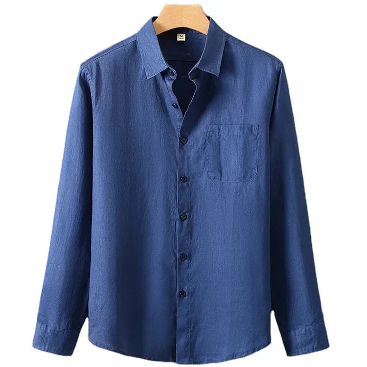 Camisa de Linho Masculina Romenzi RZ792 feita em linho nobre, respirável e sofisticada, com caimento impecável e estilo clássico para eventos elegantes.