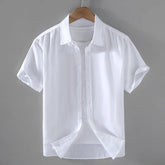 Camisa de Linho Masculina Romenzi RZ796 feita em linho nobre, leve e respirável, com caimento impecável e design clássico para eventos refinados.