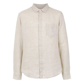 Camisa de Linho Masculina Romenzi RZ797 em detalhe, peça em linho premium que oferece respirabilidade, conforto térmico, durabilidade e estilo sofisticado.