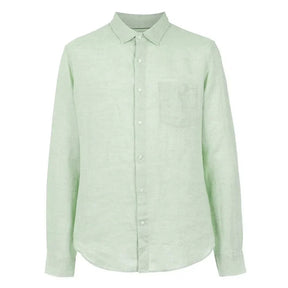 Camisa de Linho Masculina Romenzi RZ797 em detalhe, peça em linho premium que oferece respirabilidade, conforto térmico, durabilidade e estilo sofisticado.