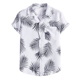Camisa Manga Curta Romenzi Ipanema RZ584 feita em tecido leve de alta qualidade, com estampa minimalista de folhas que une frescor, estilo e sofisticação.