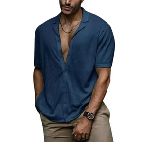 Camisa Masculina Romenzi RZ020 com design moderno, gola polo, modelagem ajustada e tecido respirável para conforto e elegância.