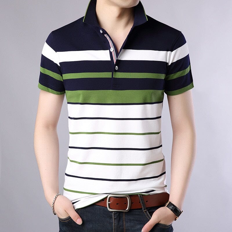 Camisa Polo Masculina Romenzi Brandon RZ611 em detalhe, polo sofisticada em algodão e poliéster que oferece conforto, respirabilidade e caimento impecável.