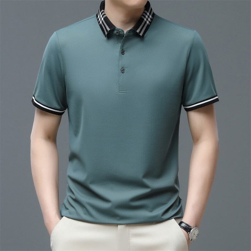 Camisa Polo Masculina Romenzi Palermo RZ625 em detalhe, peça em algodão e poliéster que une conforto, respirabilidade e estilo versátil para o dia a dia.