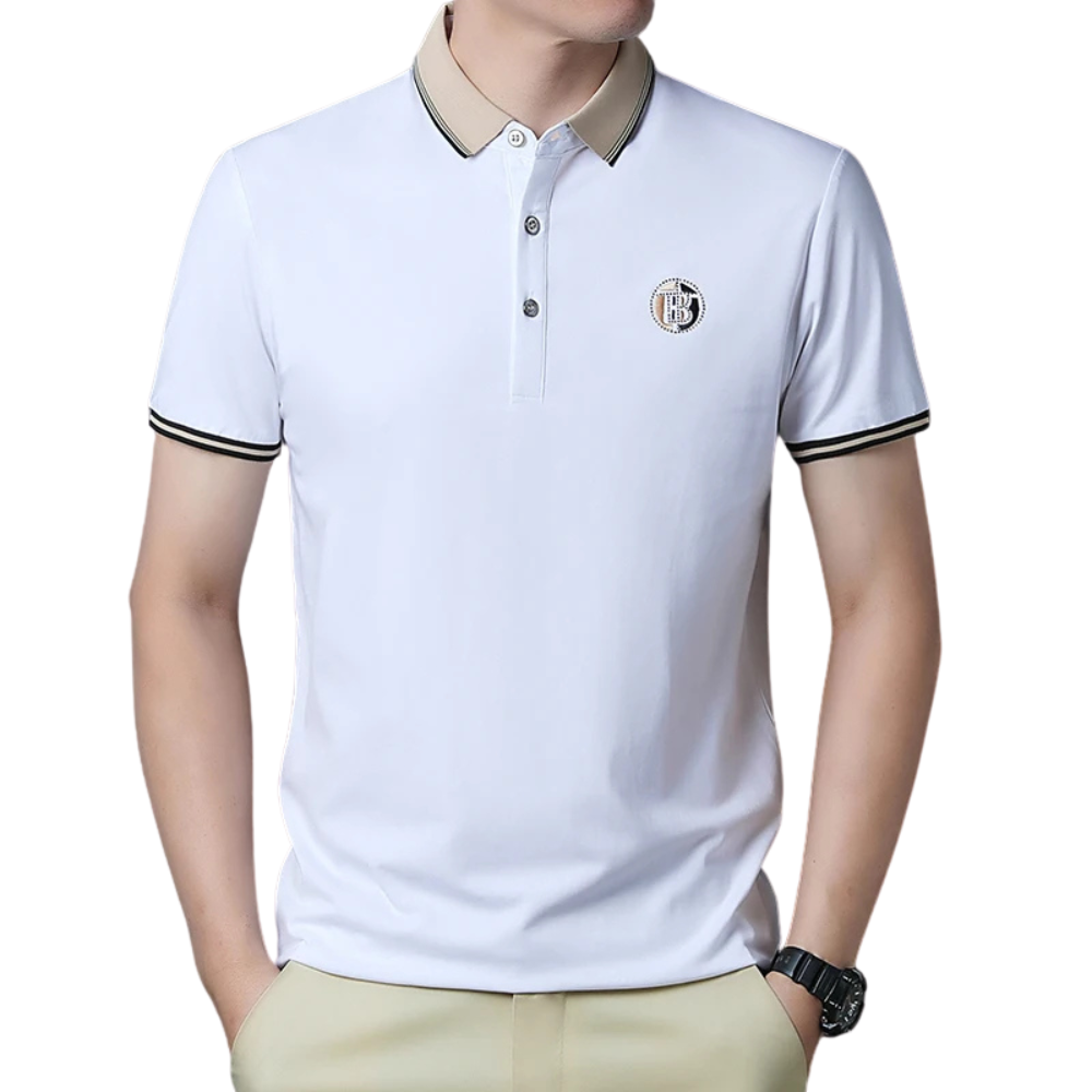 Camisa Polo Masculina Romenzi Paris RZ082, feita em algodão e poliéster, com design clássico e sofisticado para diversas ocasiões.