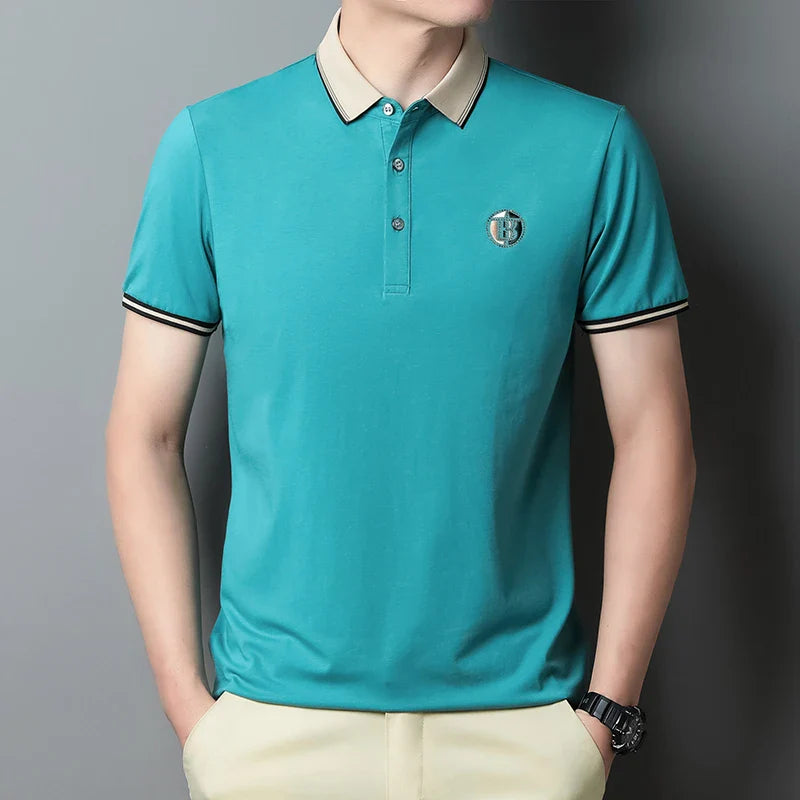 Camisa Polo Masculina Romenzi Paris RZ082, feita em algodão e poliéster, com design clássico e sofisticado para diversas ocasiões.
