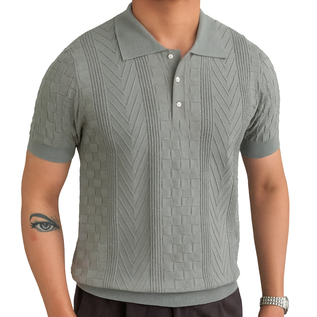 Camisa Polo Masculina Romenzi Valencia RZ631 em detalhe, polo sofisticada em materiais de alta qualidade que oferece conforto, durabilidade e estilo elegante.