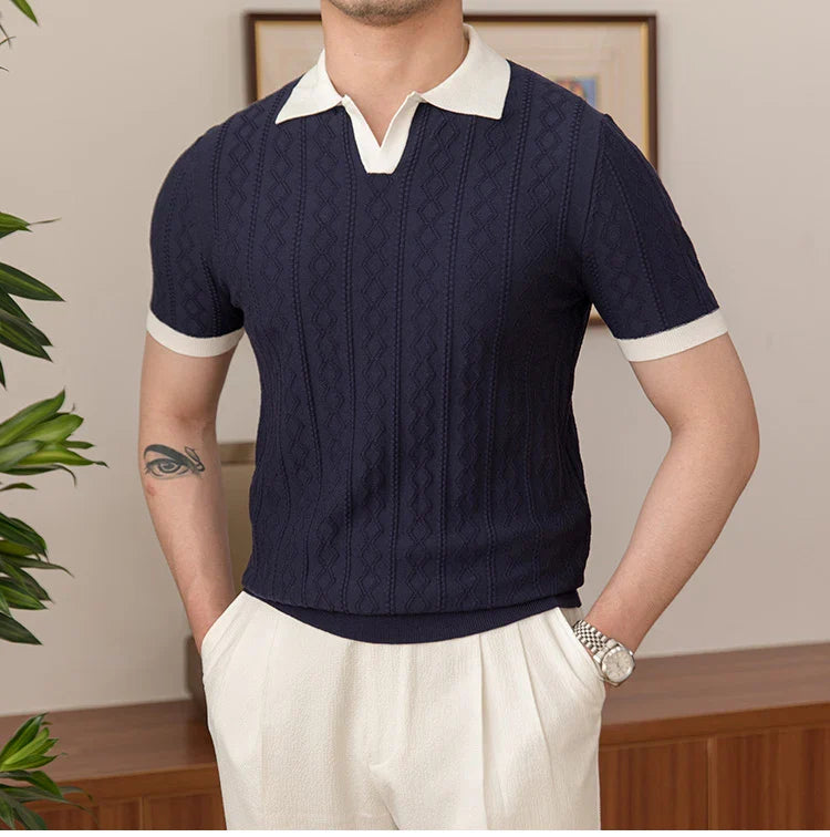 Camisa Polo Masculina Tricot Madrid Romenzi RZ016 com caimento ajustado, design exclusivo e estilo elegante para o homem moderno.