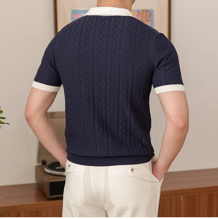 Camisa Polo Masculina Tricot Madrid Romenzi RZ016 com caimento ajustado, design exclusivo e estilo elegante para o homem moderno.