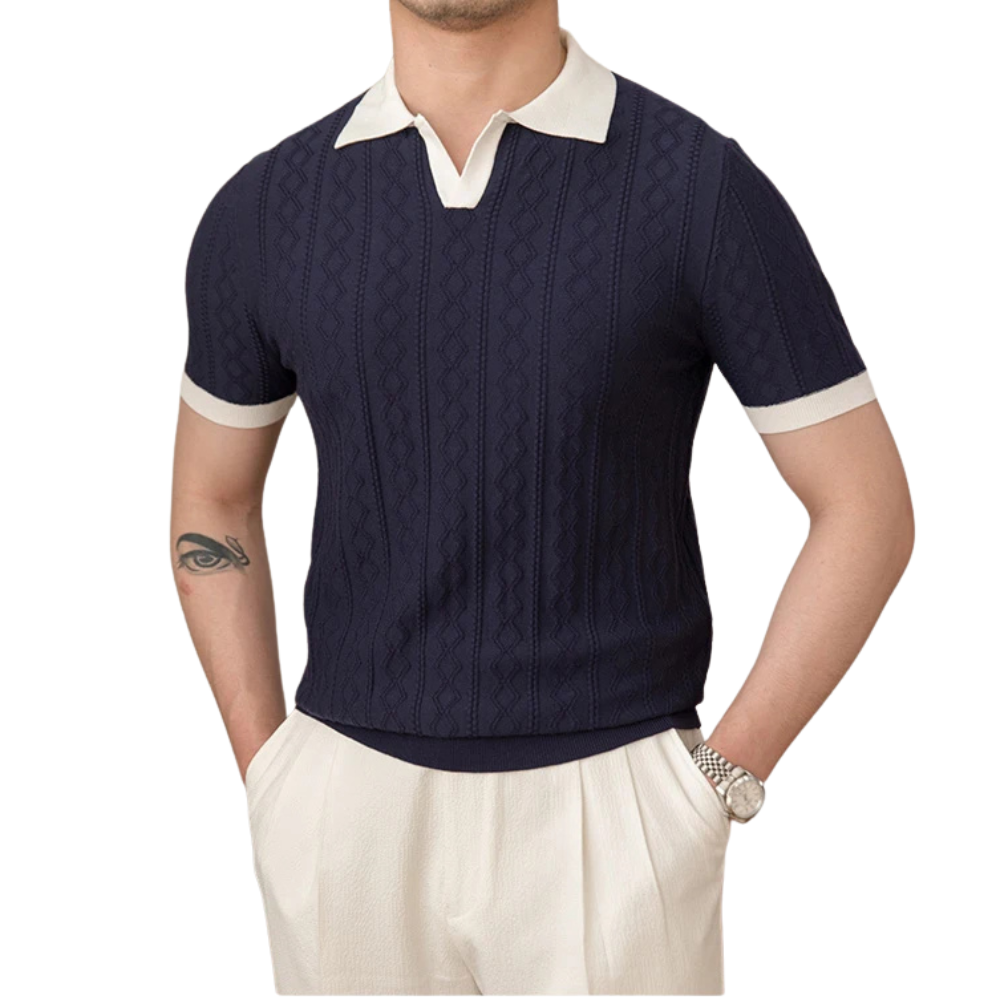 Camisa Polo Masculina Tricot Madrid Romenzi RZ016 com caimento ajustado, design exclusivo e estilo elegante para o homem moderno.