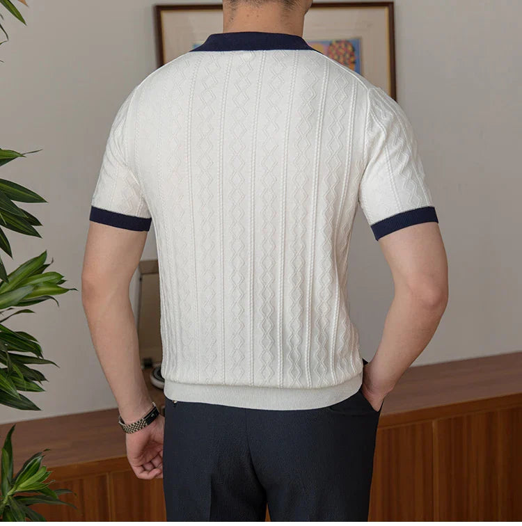 Camisa Polo Masculina Tricot Madrid Romenzi RZ016 com caimento ajustado, design exclusivo e estilo elegante para o homem moderno.