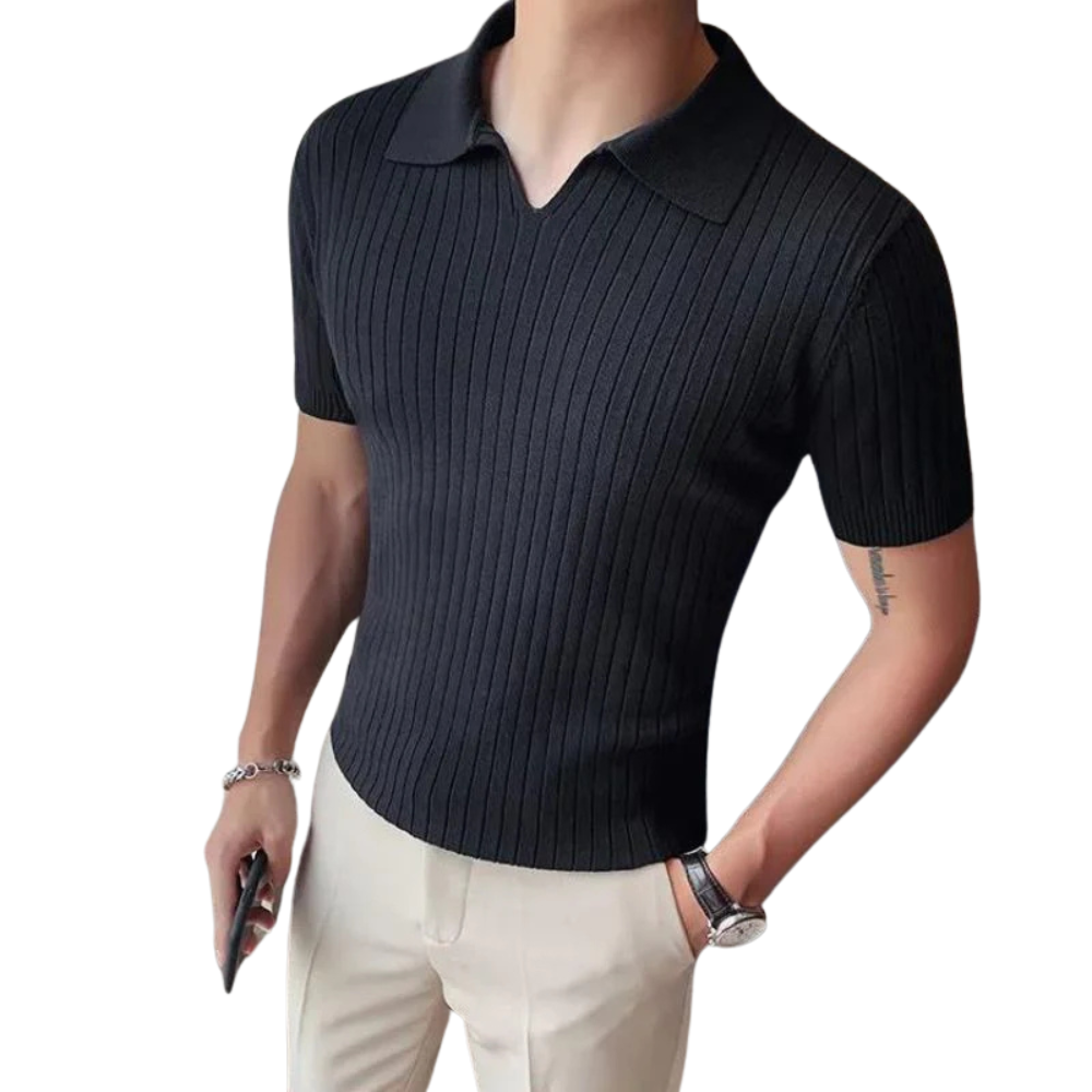Camisa Polo Vintage Slim Romenzi RZ012 com manga curta, botões e poliéster, ideal para criar looks casuais e confortáveis.