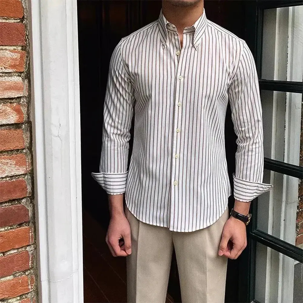 Camisa Social Listrada de Algodão Masculina Romenzi RZ085