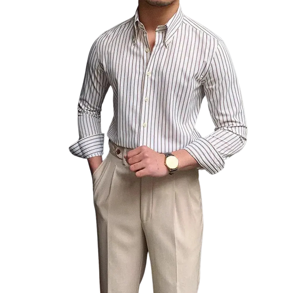 Camisa Social Listrada de Algodão Masculina Romenzi RZ085