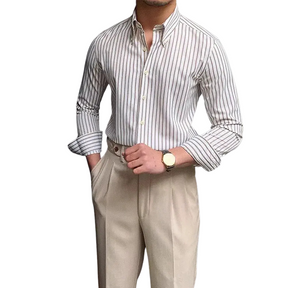 Camisa Social Listrada de Algodão Masculina Romenzi RZ085