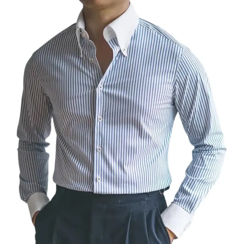 Camisa Social Listrada Romenzi RZ086, slim fit e tecido premium. Elegância, respirabilidade e durabilidade para compromissos profissionais e sociais.