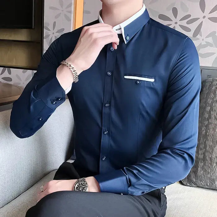 Camisa Social Masculina Romenzi RZ017 com modelagem slim fit, tecido leve e detalhes sofisticados para um visual elegante.