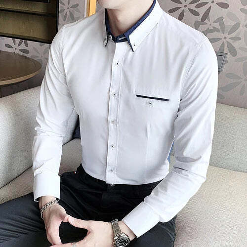 Camisa Social Masculina Romenzi RZ017 com modelagem slim fit, tecido leve e detalhes sofisticados para um visual elegante.