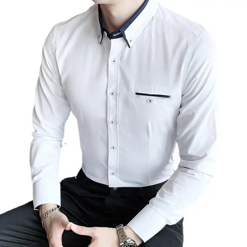 Camisa Social Masculina Romenzi RZ017 com modelagem slim fit, tecido leve e detalhes sofisticados para um visual elegante.