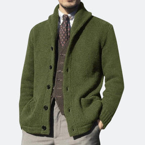 Cardigan Masculino London Romenzi RZ647 em detalhe, peça premium elegante em algodão e spandex, com estilo retrô sofisticado e toque contemporâneo.