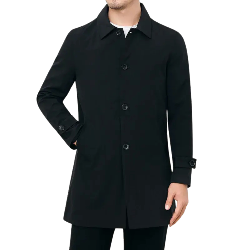 Casaco Longo Masculino Romenzi RZ133 com design clássico, tecido premium leve e macio, e decote polo, ideal para estilo e conforto em todas as ocasiões.