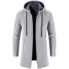 Casaco Masculino Longo com Capuz Romenzi RZ325, tecido premium, design exclusivo, antialérgico, confortável e resistente, ideal para looks formais e casuais.