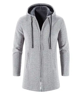 Casaco Masculino Longo com Capuz Romenzi RZ325, tecido premium, design exclusivo, antialérgico, confortável e resistente, ideal para looks formais e casuais.