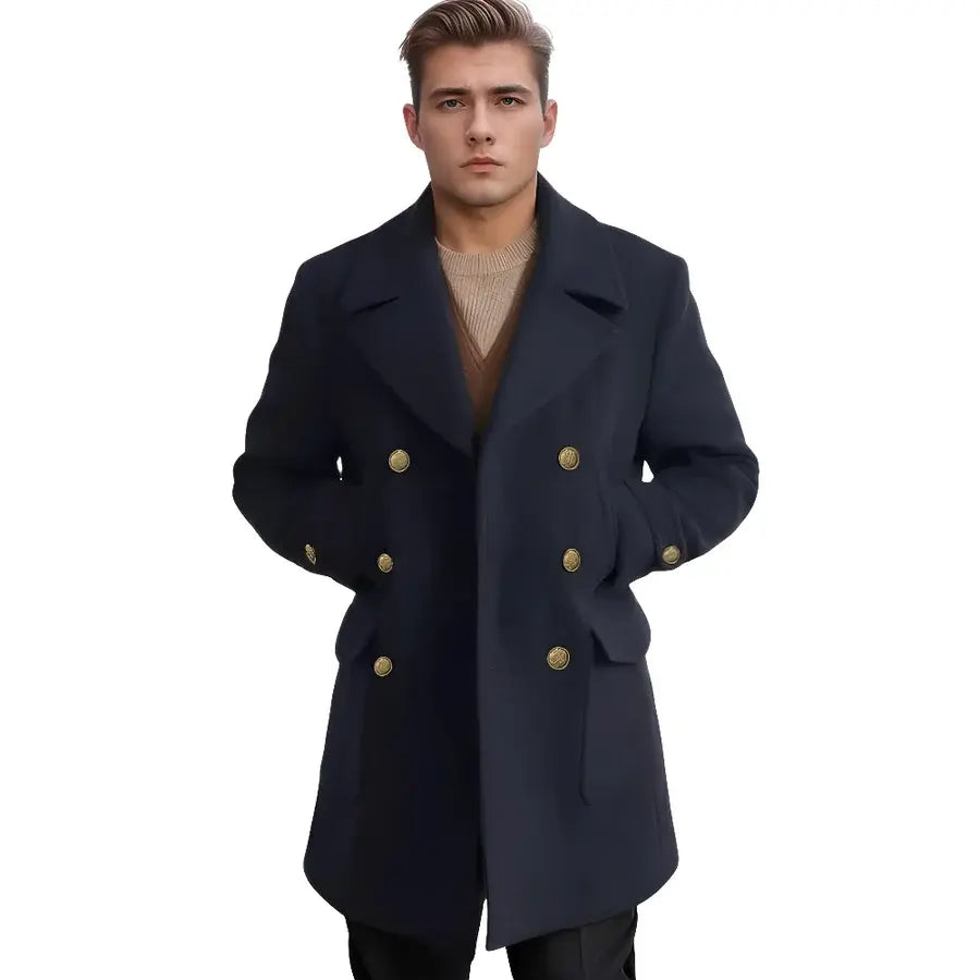 Casaco Transpassado Masculino Romenzi RZ144 em tecido leve e resistente, com design clássico e moderno, perfeito para ocasiões formais.