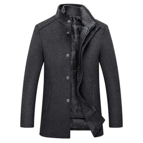 Casaco Trench Coat Masculino de Lã Grife Romenzi RZ129 em lã premium, com design britânico elegante e colete removível para maior versatilidade.
