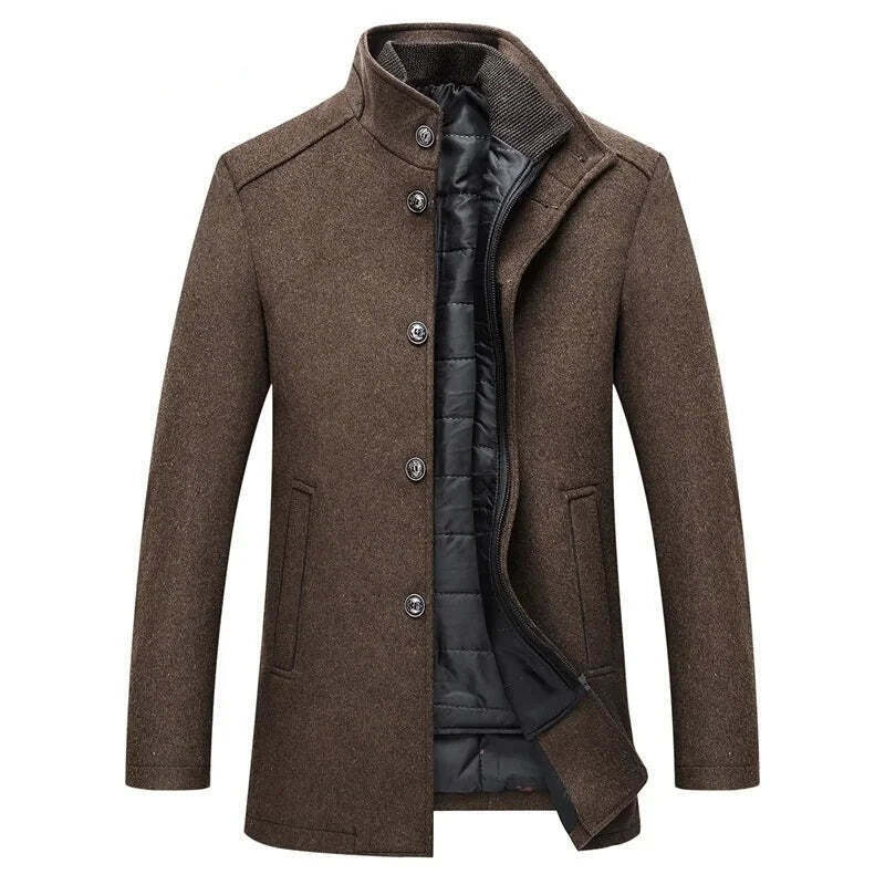 Casaco Trench Coat Masculino de Lã Grife Romenzi RZ129 em lã premium, com design britânico elegante e colete removível para maior versatilidade.