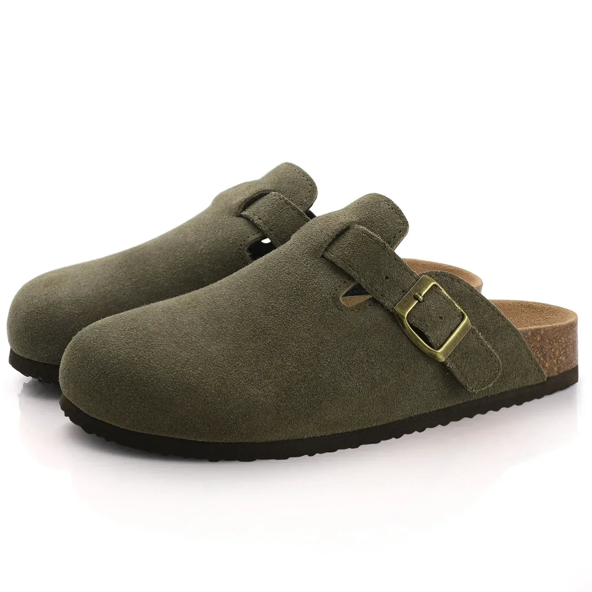 Chinelo Slide Masculino Chicago Old Money Romenzi RZ899 em detalhe, feito em camurça bovina premium com sola de cortiça e estilo sofisticado.