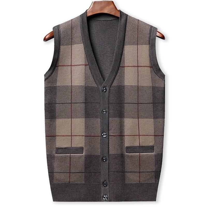 Colete Masculino Com Botões Austin Romenzi RZ654 em detalhe, peça clássica elegante e resistente, ideal para compor produções casuais ou formais.